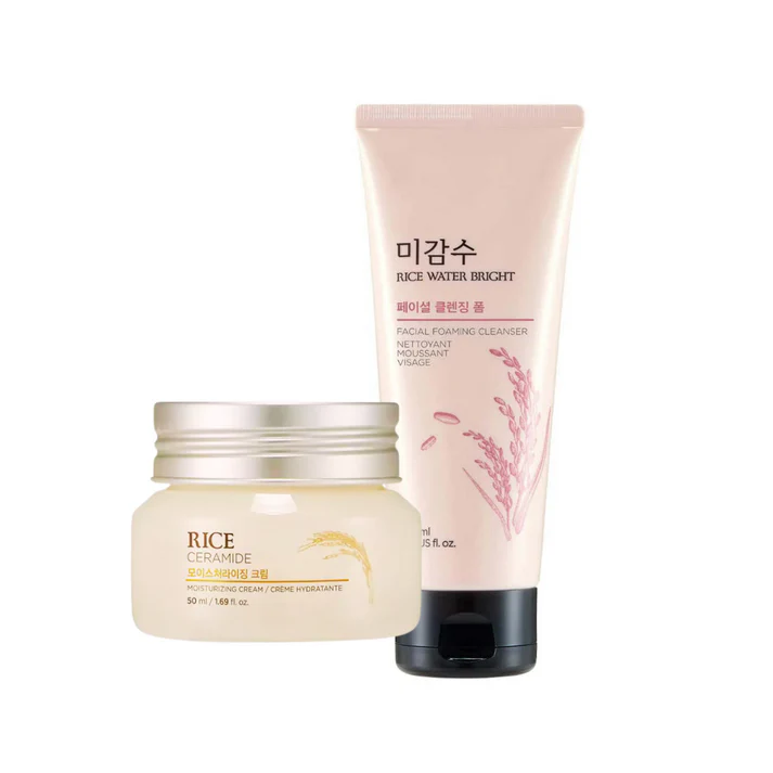 The Face Shop Rice Water Bright Cleanser & Rice Ceramide Moisture Cream Combo